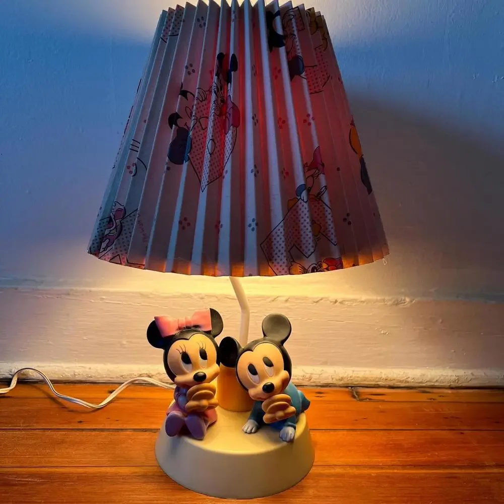Vintage Disney Mickey and Minnie Mouse Kids Lamp – Figurine Base & Pleated Shade